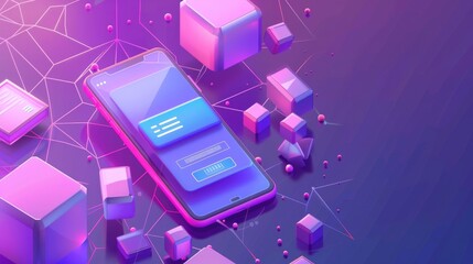 Live chat isometric landing page, online client support, operator service, hotline communication. Smartphone with dialog window on screen, messenger application for customers, 3D modern web banner. - obrazy, fototapety, plakaty