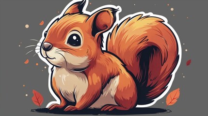 A cute cartoon sticker of a mischievous squirrel, positioned on a solid brown background, adding a touch of whimsy and charm