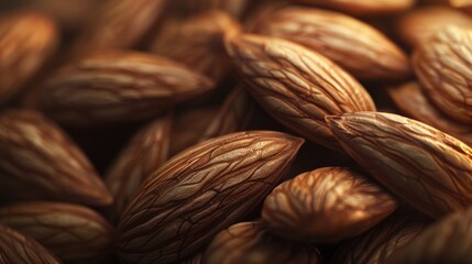Close up view of a pile of almonds. Ideal for food and nutrition concepts