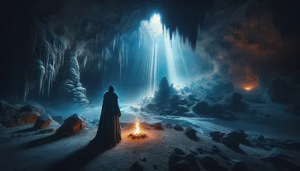 Foto op Plexiglas spacious subterranean cavern, a solitary figure stands awestruck, observing the awe-inspiring natural wonder. © Henry