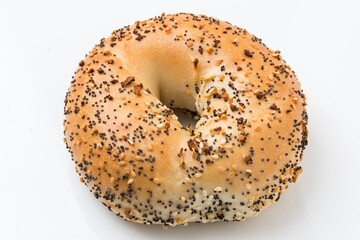 Wholesome Delight: Sesame Seeds Whole Wheat Bagel on White Background in 4K Photo - obrazy, fototapety, plakaty