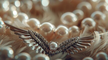 A detailed close up of a brooch with pearls. Perfect for fashion or jewelry concepts