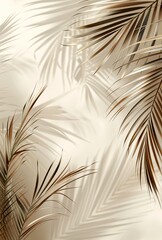 Obraz premium Dreamy Minimalistic Palm Leaves Wallpaper Illustration, Embodying Summer Vibes on a Beige Pastel Background