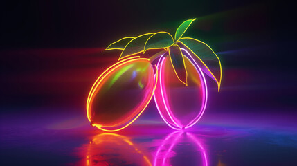 Tropical mango fruit in a neon setting.