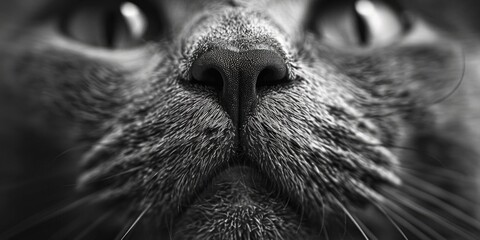 A close-up black and white photo of a cat's face. Suitable for various design projects - Powered by Adobe