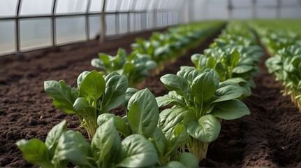 Spinach crops in greenhouse .Generative AI