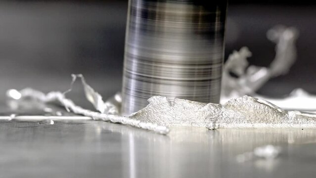 Macro View of Friction Welding Process on Metal Surface