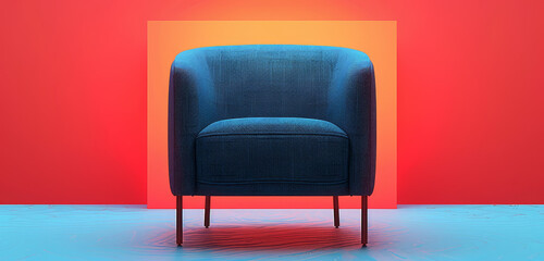 Modern chair against a bold red background in a minimalist style.