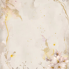 A beautiful blank page with watercolor pastel beige and gold floral elements 