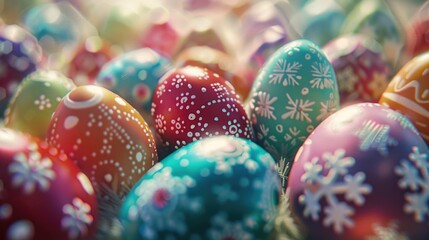Fototapeta na wymiar Vibrant close up of colorful Easter eggs, perfect for spring celebrations