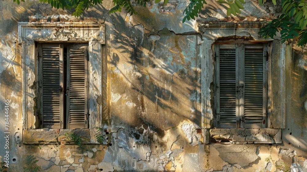 Fototapete an old building with two windows and shutters. suitable for architectural concepts