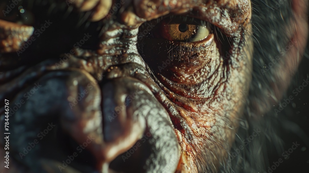 Poster close up of a monkey's face with mouth open. ideal for nature and wildlife concepts