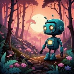 Cute robot in the middle of the wilderness