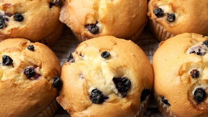 Delectable Treat: Close-Up of Blueberry Muffins in 4K Photo
