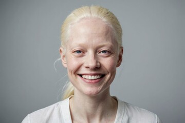 Studio portrait of smiling albino woman - Powered by Adobe