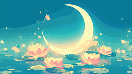 Fototapeta na wymiar Lotus Moon Clip Art 2d flat cartoon vactor illustration