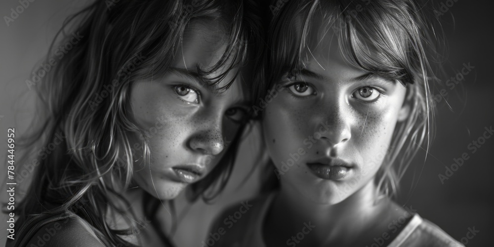 Poster A picture of two women standing side by side. Suitable for various concepts and designs