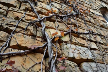 Obraz premium Brick wall overgrown with vines