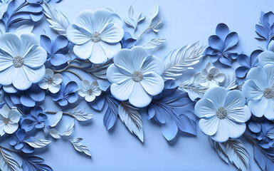 blue color 3d wall leaf flower leaf background wallpaper
