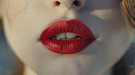 Close up of a woman's lips with vibrant red lipstick, perfect for beauty and cosmetics concepts