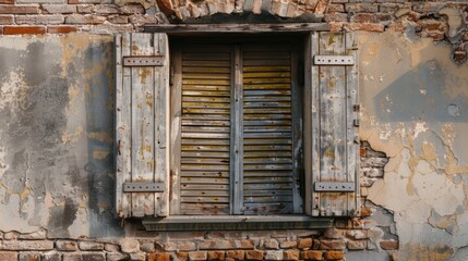 A window with shutters on an old building. Suitable for architectural projects