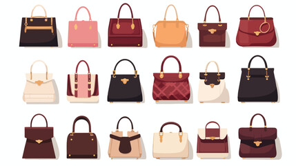 Luxury handbags set. Stylish bags clutches and purs