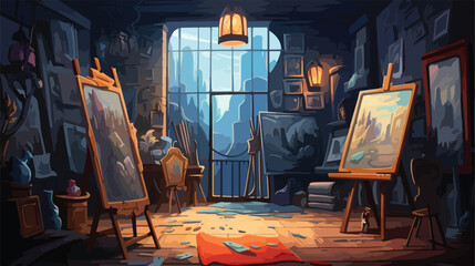 Magical artists studio where paintings come to life