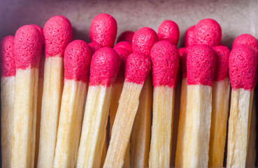 macro photography: matches with red heads