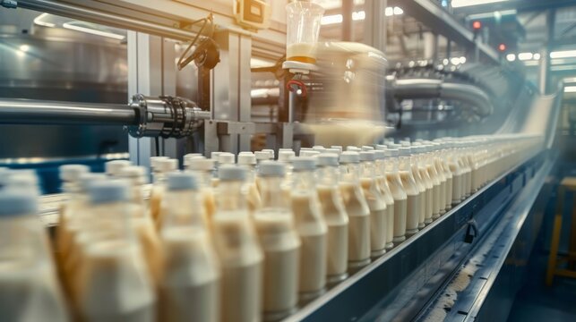 milk tape in the food industry, products ready for automatic packaging. Concept with automated food production. ,