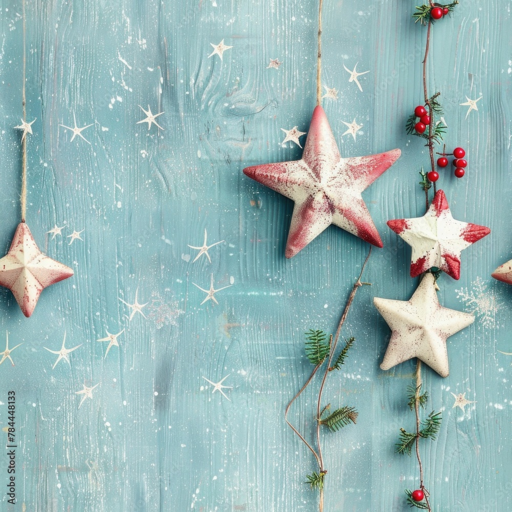 Poster a group of stars hanging from a string. ideal for festive decorations