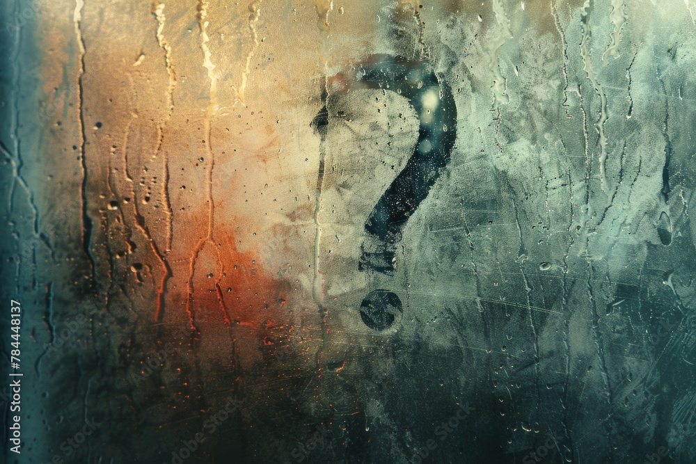 Poster A wet window with a question mark, suitable for various concepts