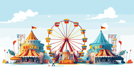 Magical carnival with rides powered by wishes 2d flat