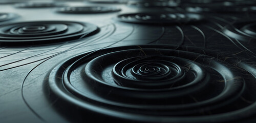  Ethereal circles dancing in harmony on a sophisticated geometric black surface