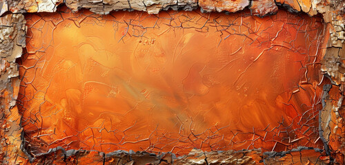 Cracked, burnt orange texture framed by a rough, fiery border.