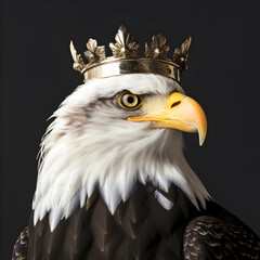Bald eagle with a crown on its head. Bird of prey portrait.