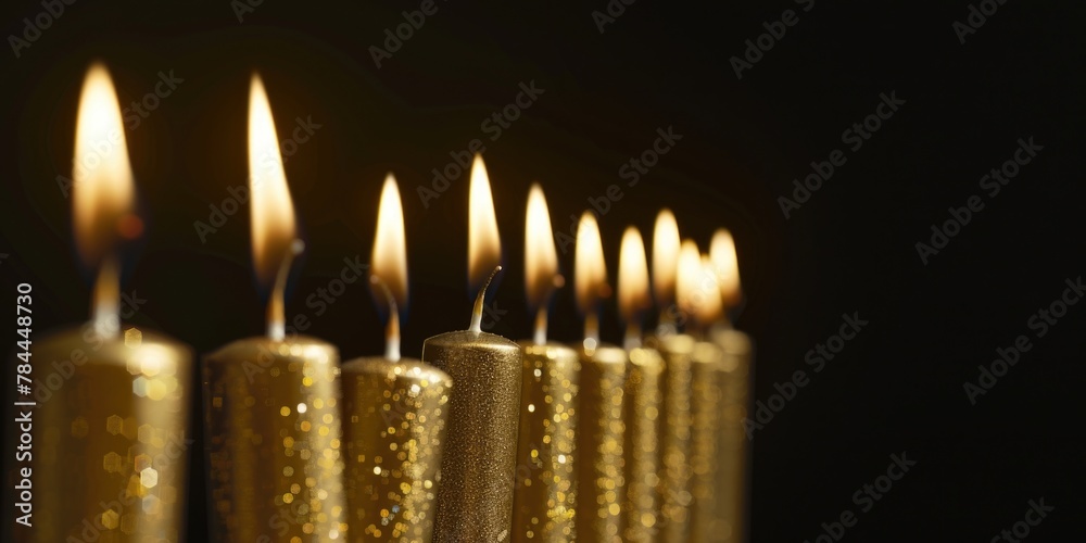 Poster A group of candles illuminated in the darkness. Suitable for various concepts