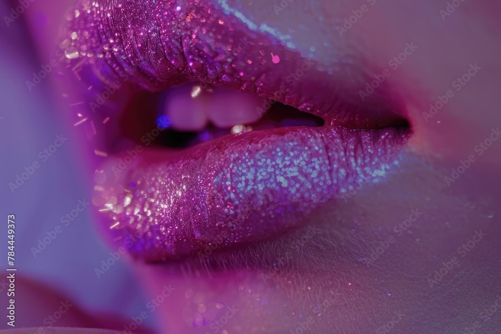 Poster A close-up of lips with glitter, perfect for beauty and makeup concepts