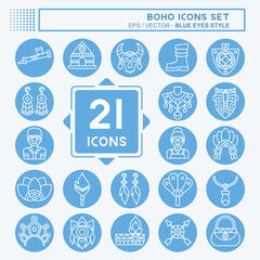 Icon Set American,Indian. related to Indigenous People symbol. blue eyes style. simple design editable. simple illustration