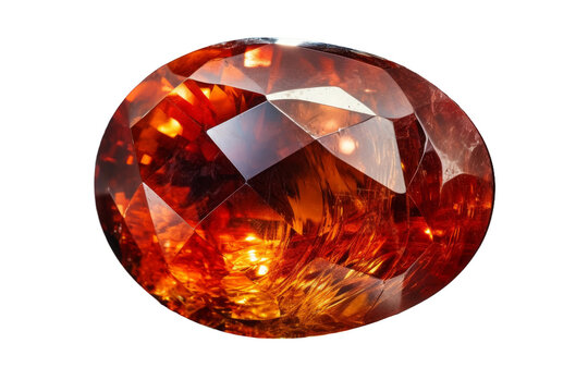Fiery orange faceted gemstone, oval cut crystal jewel with glowing inclusions, luxury jewelry gem for design branding isolated on Transparent Background