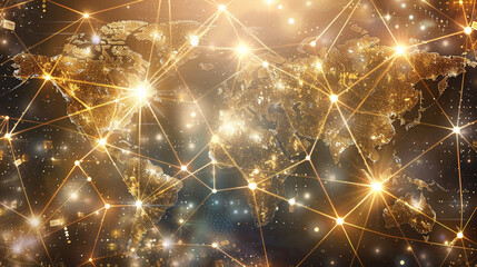 Global interconnectivity in gold and bronze tech design.
