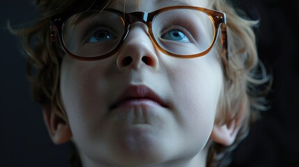 Close up of a child wearing glasses, suitable for educational and healthcare concepts - obrazy, fototapety, plakaty