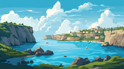 Malta Blue Lagoon .. 2d flat cartoon vactor illustration