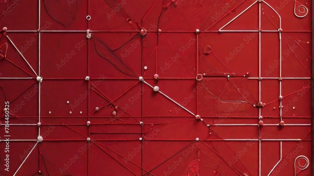 Poster red geometric pattern with connected lines and dots