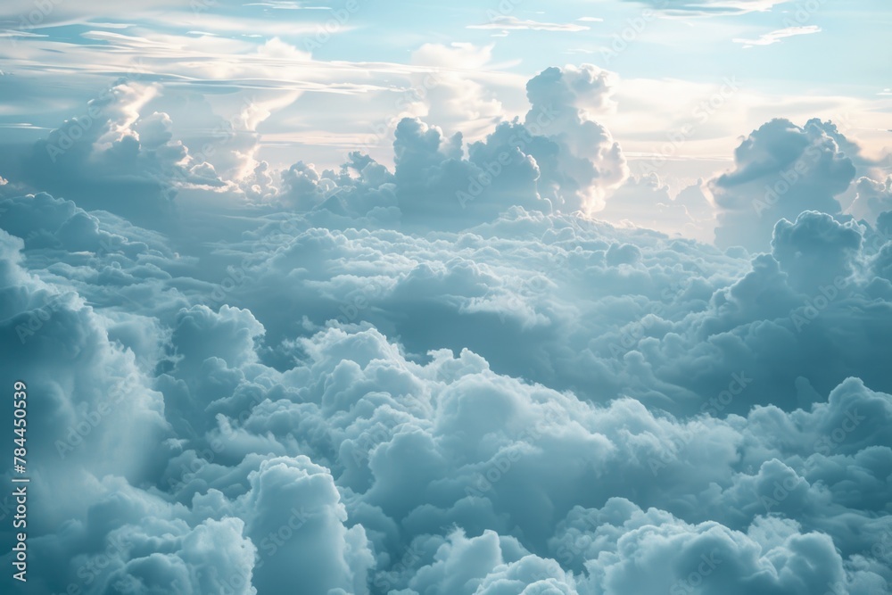 Poster a view of clouds from an airplane window. perfect for travel websites