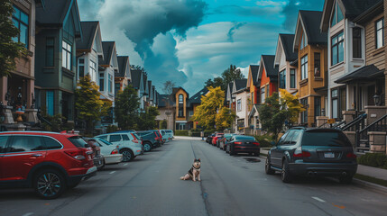 dog sitting on the street