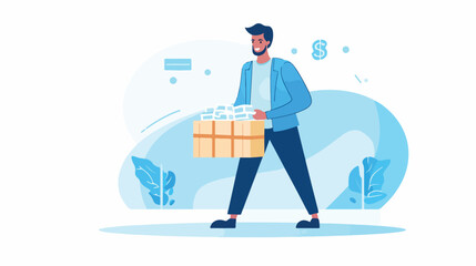 Man carrying money line icon. Walking male characte