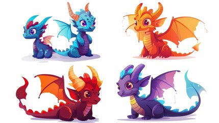 A cute fantasy dragon, fairytale magic animal, and a funny mythical baby creature with wings isolated on a white background. Modern cartoon illustration.