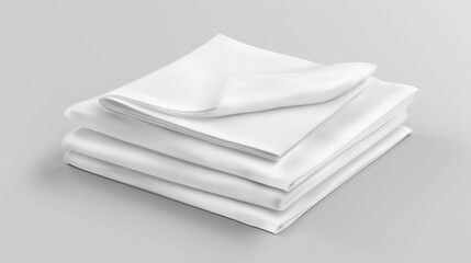 Mockup of a folded white handkerchief. Blank cotton or silk textile napkin or kitchen towel. Realistic modern set of templates for a microfiber dishcloth, a picnic plaid, a blanket, or a cloth
