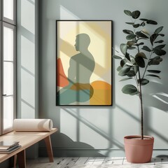 Room with potted plant and painting on wall