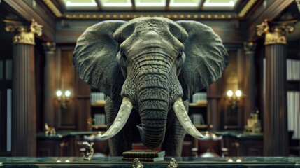 A statue of an elephant in a lobby, suitable for interior design projects - obrazy, fototapety, plakaty